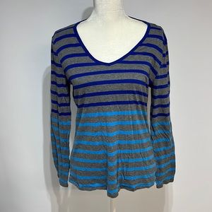 Calvin Klein Top Sz XXL Gray Blue Stripe Long Sleeve Plus